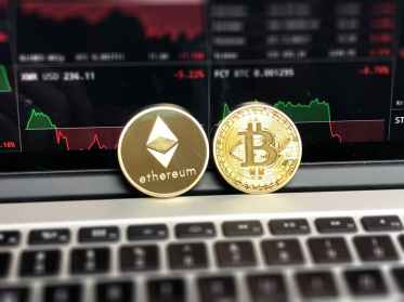 ethereum and bitcoin emblems